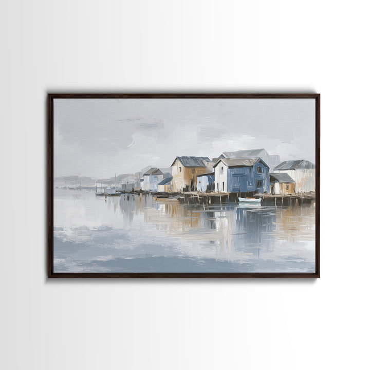 Coastal Village Rooftops Seen from the Sea Canvas Print, Coastal Art, Coastal Decor, Oil Painting, Coastal, Fine Art Print, COA-3x2-61