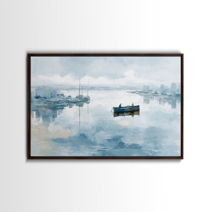 Foggy Harbor with Distant Boats Framed Canvas Print, Coastal Art, Gallery Decor, Coastal Decor, Abstract Art, Coastal, COA-3x2-64