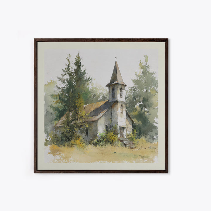 Country Church Steeple Beyond Trees Canvas Print, Country Art, Printable Art, Farmhouse Decor, Watercolor Art, Country, COU-1x1-19