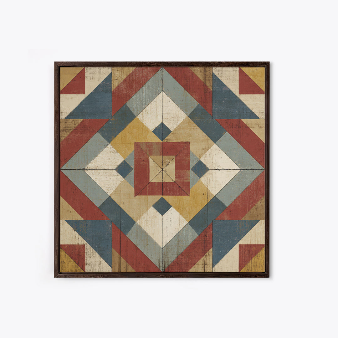 Quilt Geometric Folk Pattern Canvas Print, Country Art, Oil Painting, Farmhouse Decor, Abstract Art, Country, COU-1x1-36