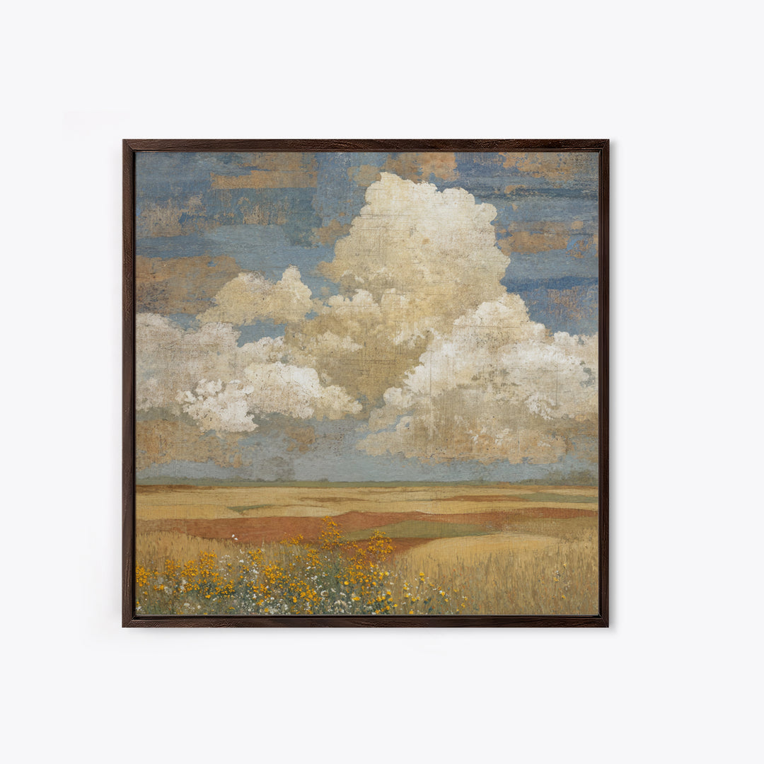 Cornfield under Dramatic Summer Clouds Framed Canvas Print, Country Art, Floral Wall Art, Farmhouse Decor, Abstract Art, COU-1x1-42
