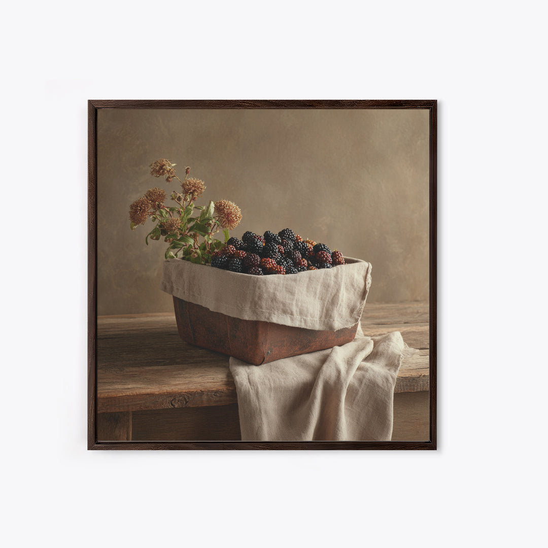 Blackberry Basket with Linen Cloth Canvas Print, Country Art, Wall Decor, Farmhouse Decor, Abstract Art, Country, Wall Art, COU-1x1-45