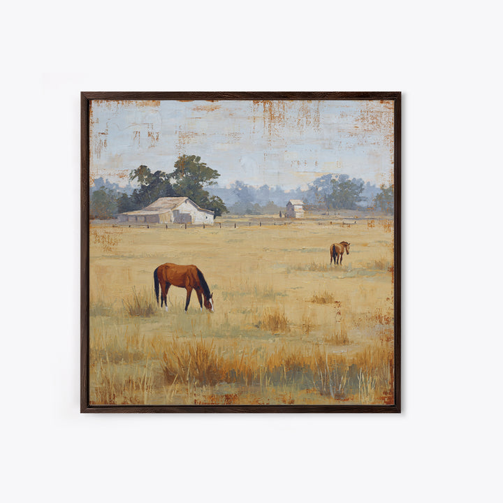Rolling Pasture with Grazing Horses at Sunrise Canvas Print, Country Art, Neutral Decor, Farmhouse Decor, Fine Art, Country, COU-1x1-49