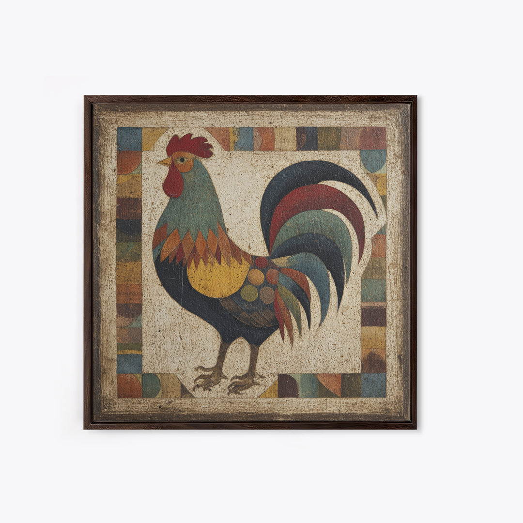 Rooster in Bold Folk Art Color Canvas Print, Country Art, Gallery Wall Art, Farmhouse Decor, Fine Art, Country, COU-1x1-5