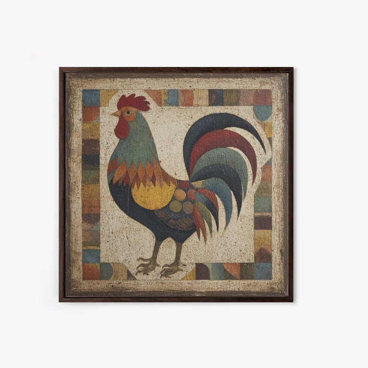 Rooster in Bold Folk Art Color Canvas Print, Country Art, Gallery Wall Art, Farmhouse Decor, Fine Art, Country, COU-1x1-5