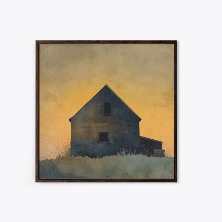 Rustic Barn Silhouette Framed Canvas Print, Country Art, Farmhouse Wall Art, Farmhouse Decor, Oil Painting, Country, Room Decor, COU-1x1-51