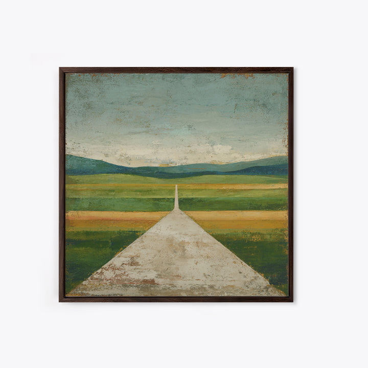 Country Road Disappearing into Green Hills Canvas Print, Country Art, Gallery Wall Art, Farmhouse Decor, Watercolor Art, COU-1x1-55