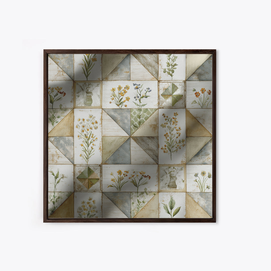 Quilt Geometric Folk Pattern Canvas Print, Country Art, Farmhouse Wall Decor, Farmhouse Decor, Abstract Art, Country, COU-1x1-60