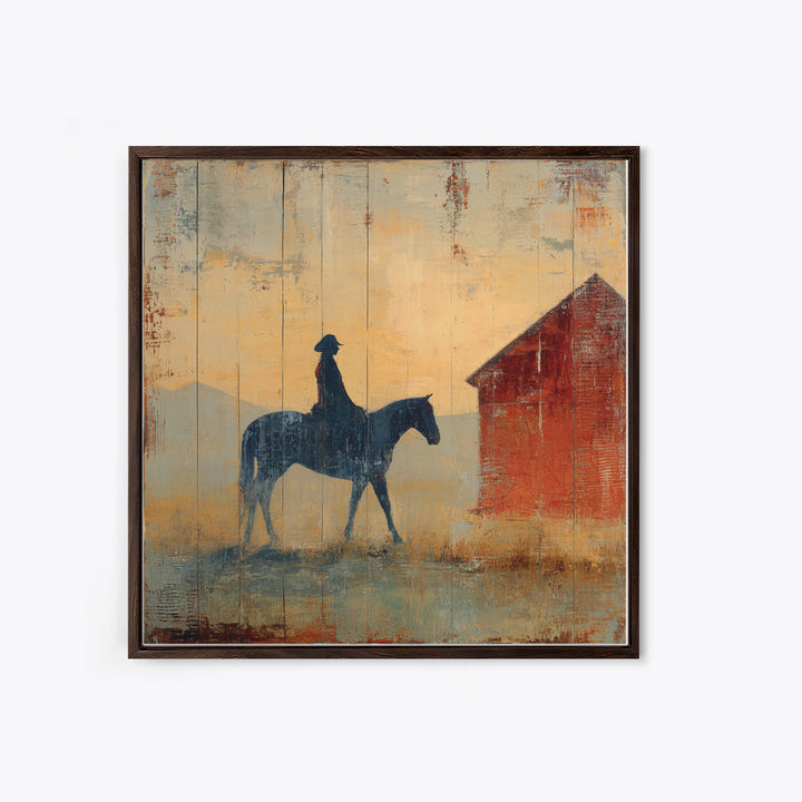 Horse and Rider Silhouette at Dusk Framed Canvas Print, Country Art, Gallery Decor, Farmhouse Decor, Fine Art, Country, COU-1x1-65