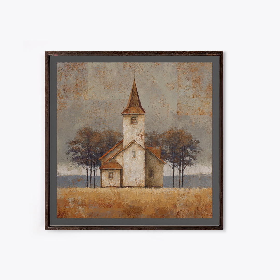 Country Church Steeple Beyond Trees Framed Canvas Print, Country Art, Gallery Decor, Farmhouse Decor, Fine Art, Country, COU-1x1-67