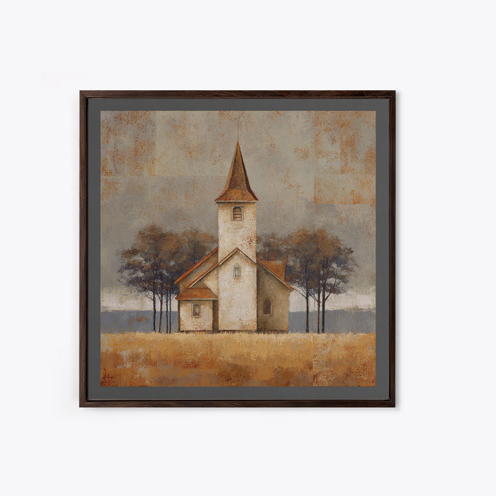 Country Church Steeple Beyond Trees Framed Canvas Print, Country Art, Gallery Decor, Farmhouse Decor, Fine Art, Country, COU-1x1-67