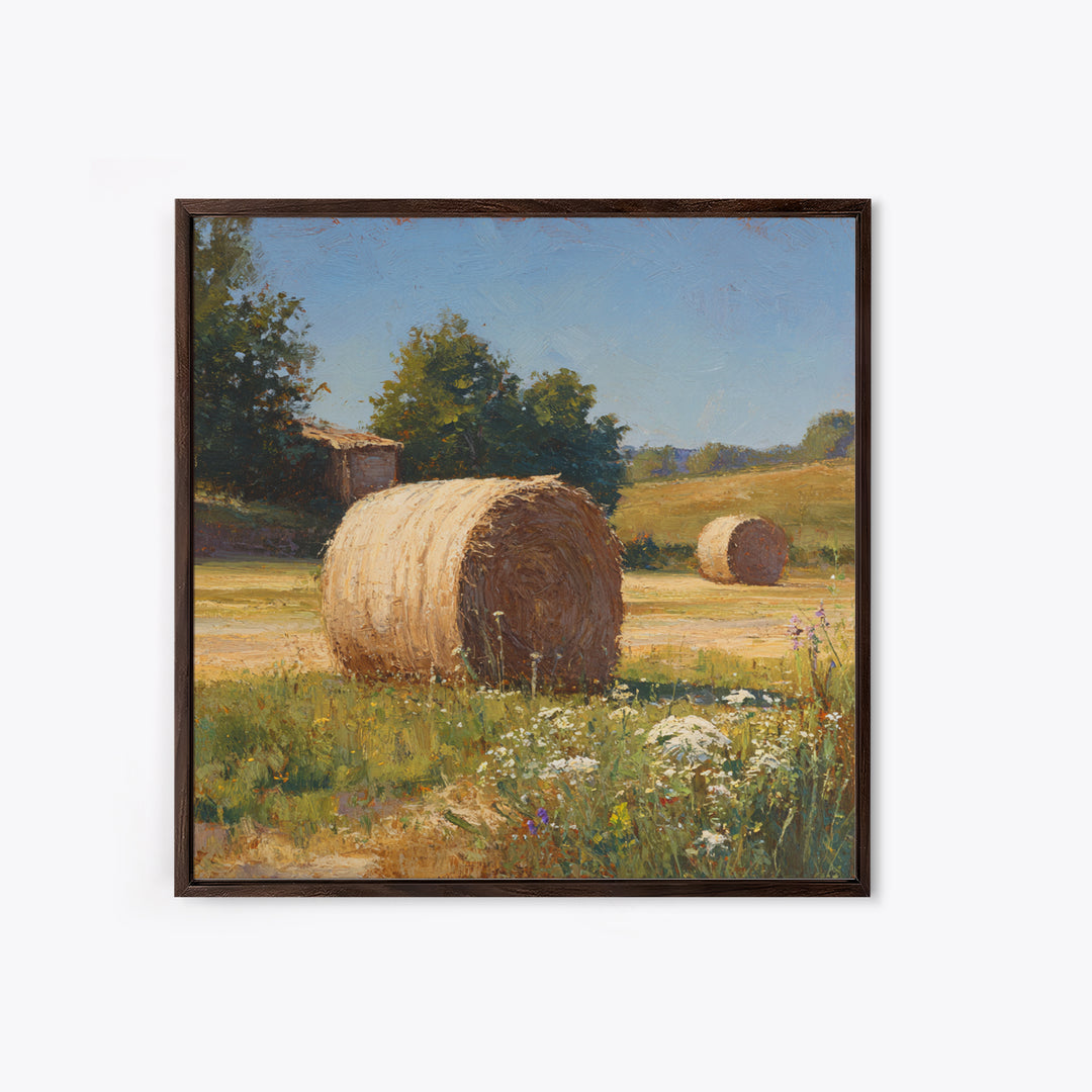 Hay Bales in Late Afternoon Sun Framed Canvas Print, Country Art, Floral Wall Art, Farmhouse Decor, Fine Art, Country, COU-1x1-68