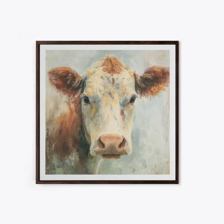 Cow Portrait with Gentle Farmhouse Personality Canvas Print, Country Art, Eclectic Wall Art, Farmhouse Decor, Oil Painting, COU-1x1-76