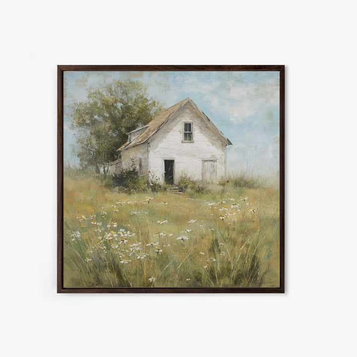 White Farmhouse Surrounded by Tall Grass Canvas Print, Country Art, Wall Decor, Farmhouse Decor, Oil Painting, Country, COU-1x1-82