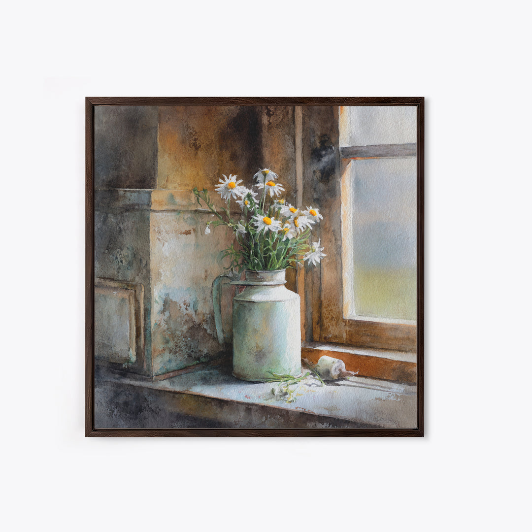 Milk Can and Daisies Rustic Still Life Canvas Print, Country Art, Statement Artwork, Farmhouse Decor, Fine Art, Country, COU-1x1-85