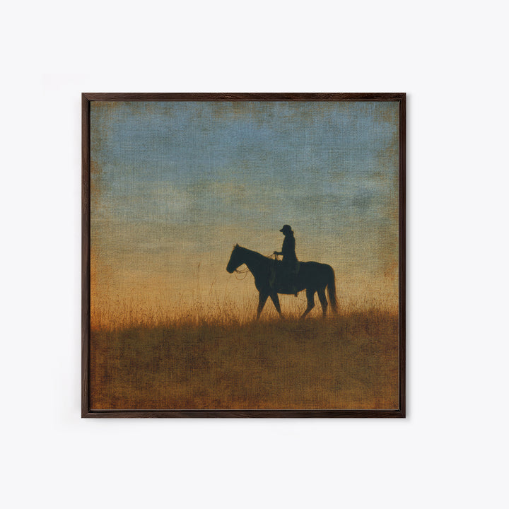 Horse and Rider Silhouette at Dusk Canvas Print, Country Art, Boho Decor, Farmhouse Decor, Fine Art, Country, Art Prints, COU-1x1-89