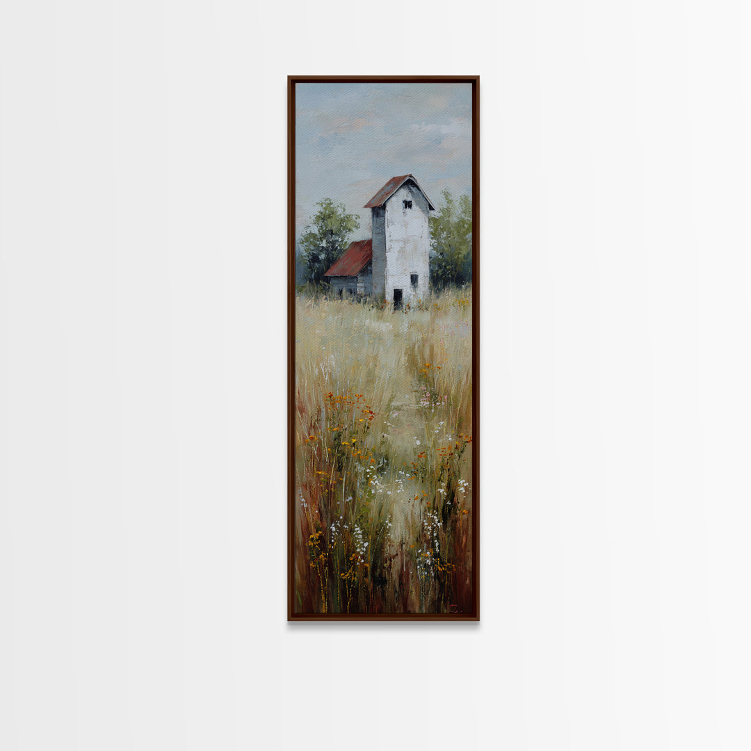 White Farmhouse Surrounded by Tall Grass Canvas Print, Country Art, Floral Wall Art, Farmhouse Decor, Fine Art, Country, COU-1x3-22
