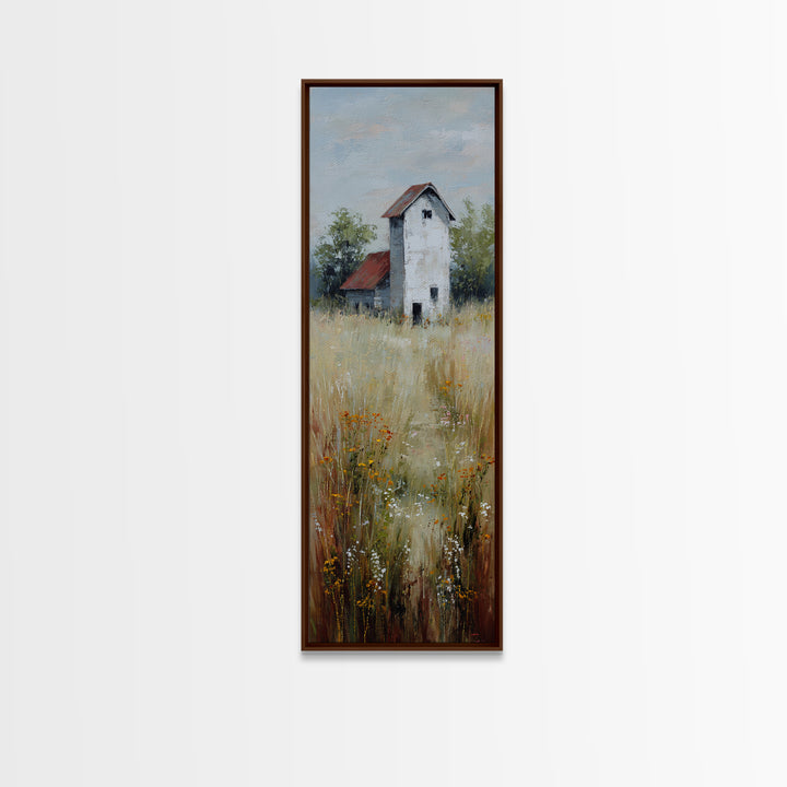 White Farmhouse Surrounded by Tall Grass Canvas Print, Country Art, Floral Wall Art, Farmhouse Decor, Fine Art, Country, COU-1x3-22