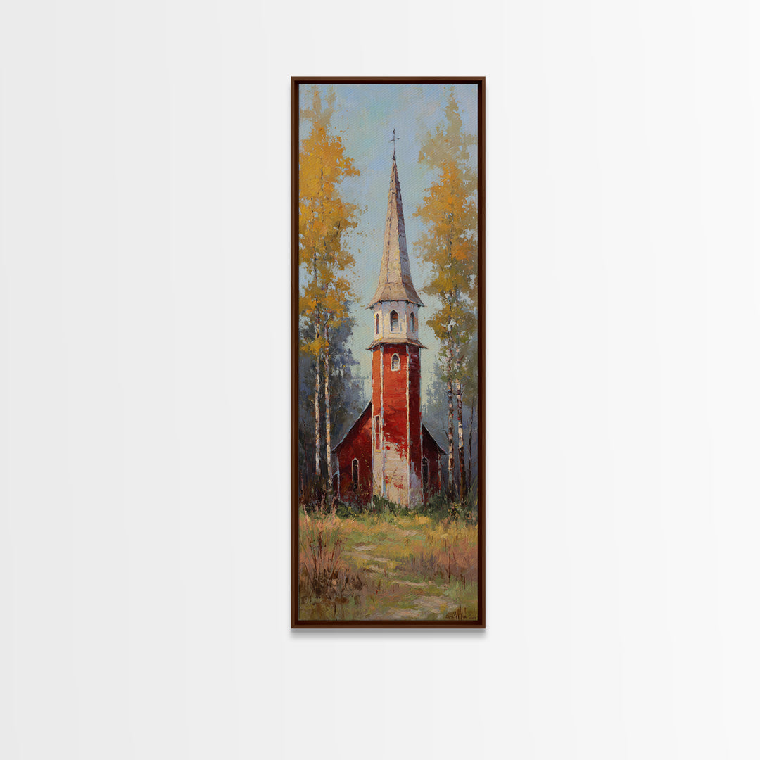 Country Church Steeple Beyond Trees Framed Canvas Print, Country Art, Art Prints, Farmhouse Decor, Watercolor Art, Country, COU-1x3-31