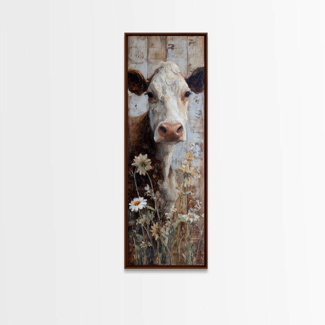Cow Portrait with Gentle Farmhouse Personality Canvas Print, Country Art, Digital Prints, Farmhouse Decor, Fine Art, Country, COU-1x3-40