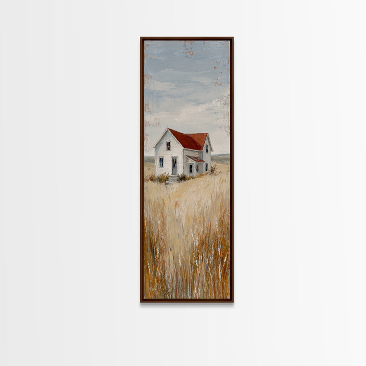 White Farmhouse Surrounded by Tall Grass Framed Canvas Print, Country Art, Gallery Wall Art, Farmhouse Decor, Fine Art, Country, COU-1x3-46