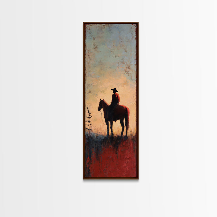 Horse and Rider Silhouette at Dusk Framed Canvas Print, Country Art, Neutral Decor, Farmhouse Decor, Fine Art, Country, COU-1x3-53