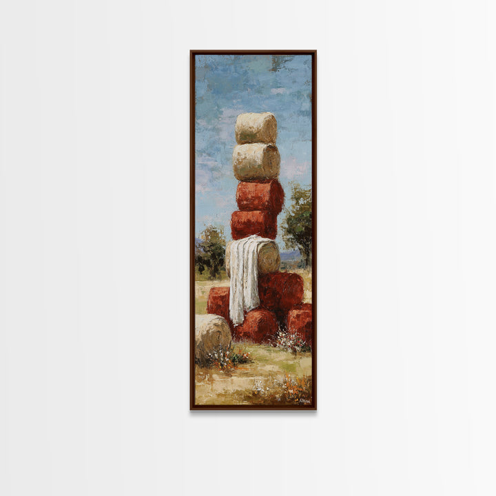 Hay Bales in Late Afternoon Sun Canvas Print, Country Art, Original Painting, Farmhouse Decor, Country, Farmhouse Wall Decor, COU-1x3-56