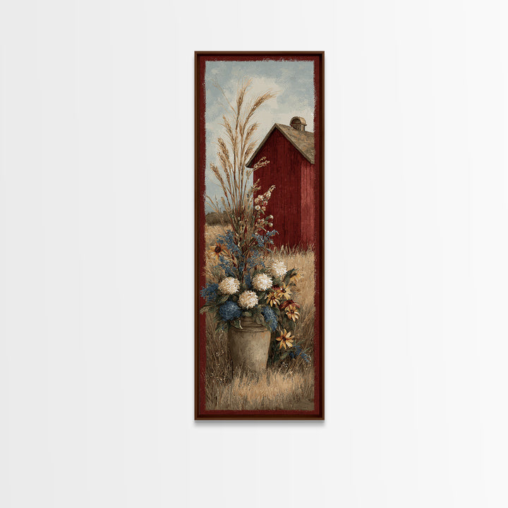 Dog Resting Beside a Porch Flower Pot Framed Canvas Print, Country Art, French Country Decor, Farmhouse Decor, Country, COU-1x3-58
