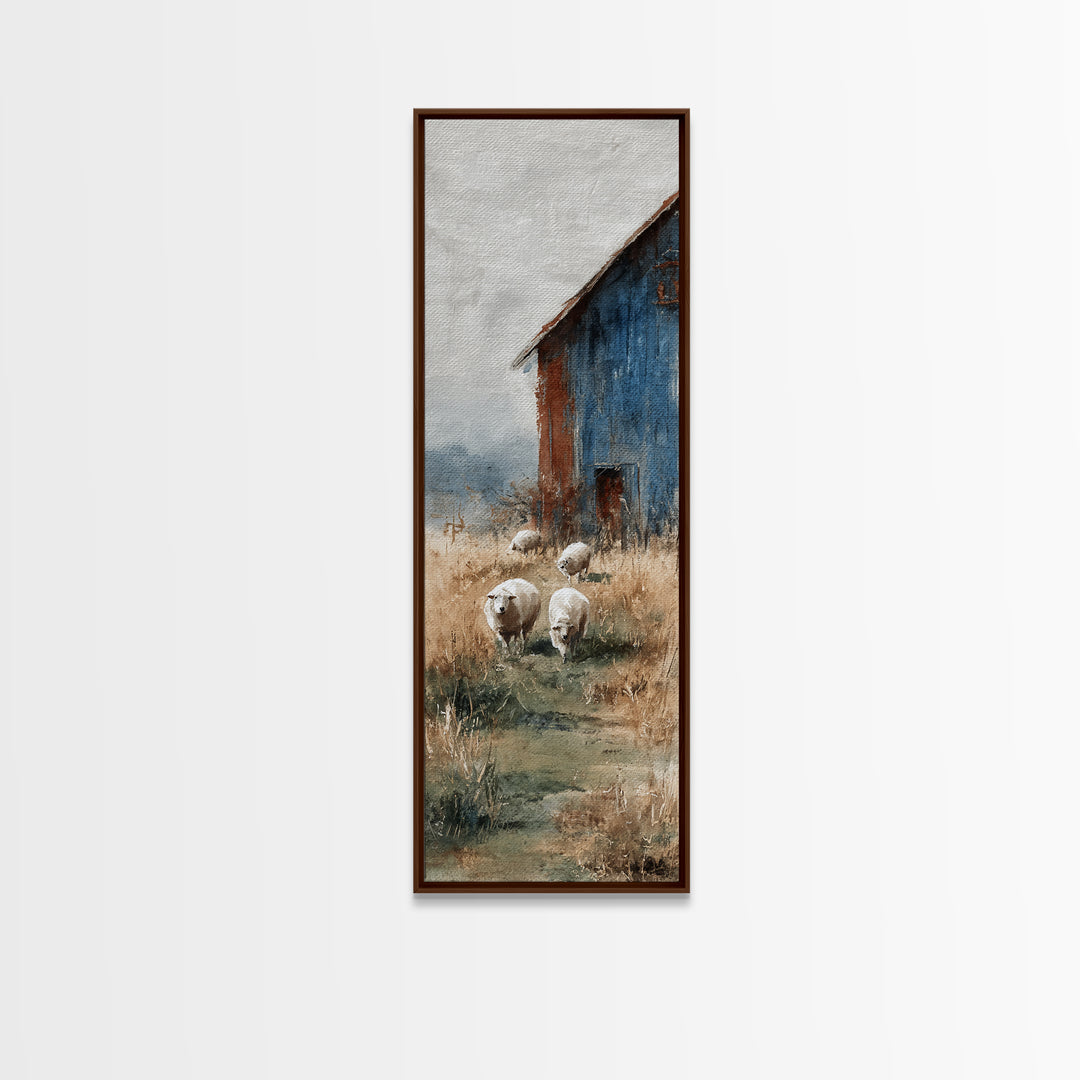 Watercolor Sheep in a Green Pasture Canvas Print, Country Art, Large Wall Art, Farmhouse Decor, Country, Eclectic Wall Art, COU-1x3-59