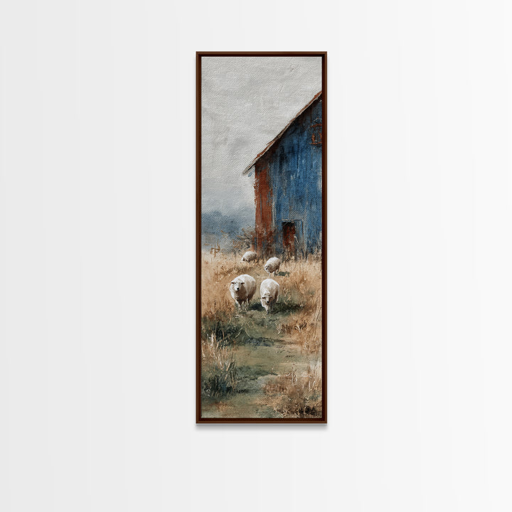 Watercolor Sheep in a Green Pasture Canvas Print, Country Art, Large Wall Art, Farmhouse Decor, Country, Eclectic Wall Art, COU-1x3-59