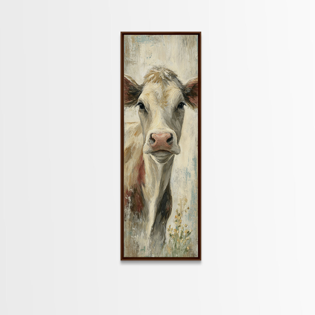 Cow Portrait with Gentle Farmhouse Personality Framed Canvas Print, Country Art, Digital Wall Art, Farmhouse Decor, Country, COU-1x3-64