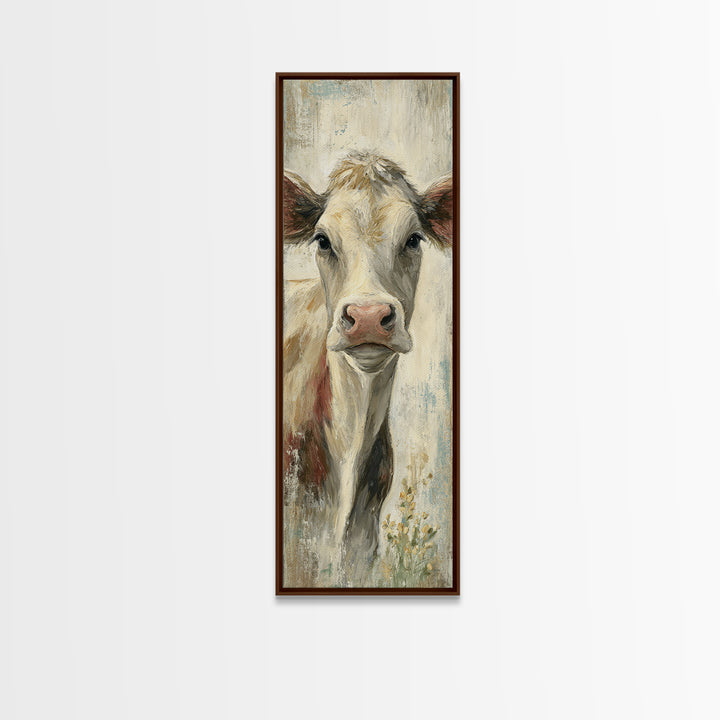 Cow Portrait with Gentle Farmhouse Personality Framed Canvas Print, Country Art, Digital Wall Art, Farmhouse Decor, Country, COU-1x3-64