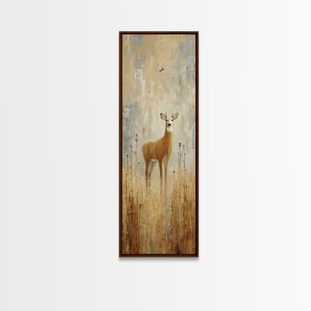 Deer Crossing a Misty Morning Field Framed Canvas Print, Country Art, Farmhouse Wall Decor, Farmhouse Decor, Fine Art, Country, COU-1x3-71