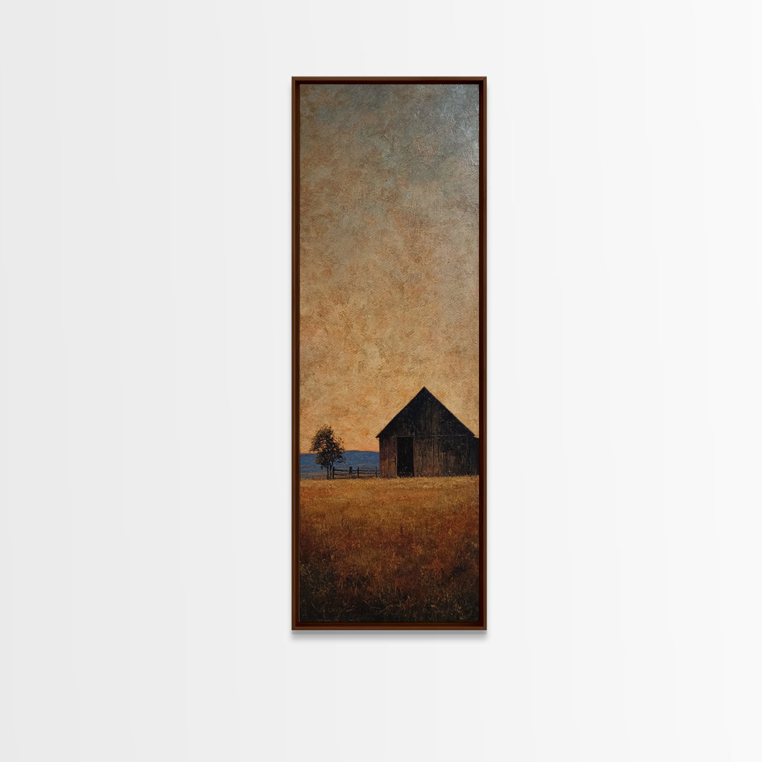 Rustic Barn Silhouette Framed Canvas Print, Country Art, Eclectic Wall Art, Farmhouse Decor, Fine Art, Country, Boho Decor, COU-1x3-87