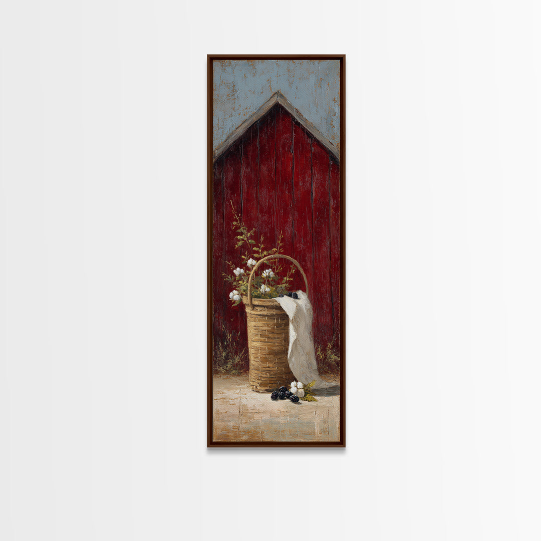 Blackberry Basket with Linen Cloth Canvas Print, Country Art, Wall Decor, Farmhouse Decor, Abstract Art, Country, Wall Art, COU-1x3-9
