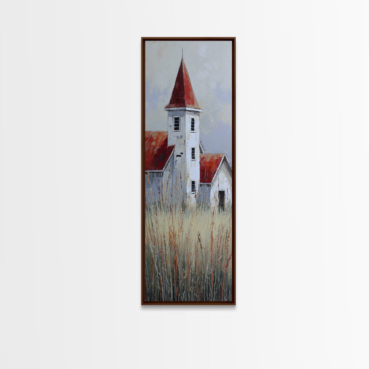 White Farmhouse Surrounded by Tall Grass Canvas Print, Country Art, Modern Decor, Farmhouse Decor, Fine Art, Country, COU-1x3-94