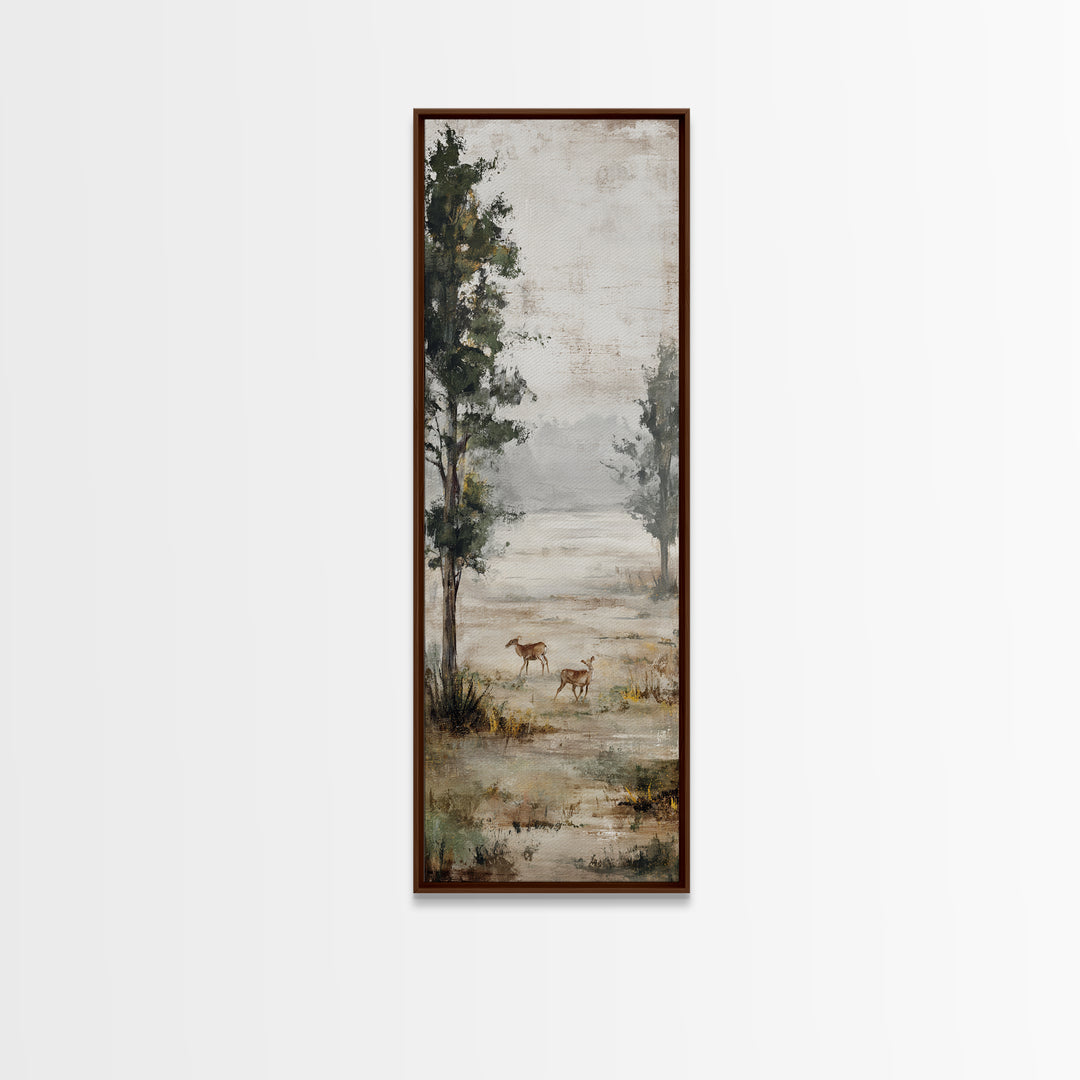 Deer Crossing a Misty Morning Field Canvas Print, Country Art, French Country, Farmhouse Decor, Fine Art, Country, Luxury Decor, COU-1x3-95