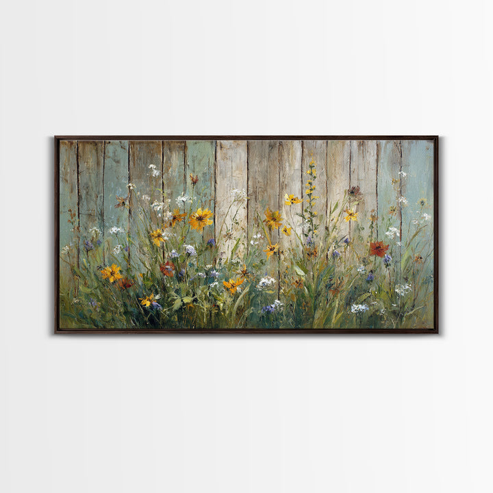 Wildflower Meadow Beside an Old Fence Canvas Print, Country Art, Statement Artwork, Farmhouse Decor, Fine Art, Country, COU-2x1-22