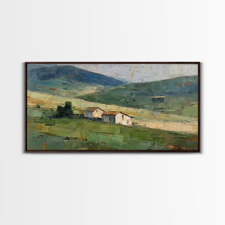 Country Road Disappearing into Green Hills Framed Canvas Print, Country Art, Modern Decor, Farmhouse Decor, Oil Painting, COU-2x1-27