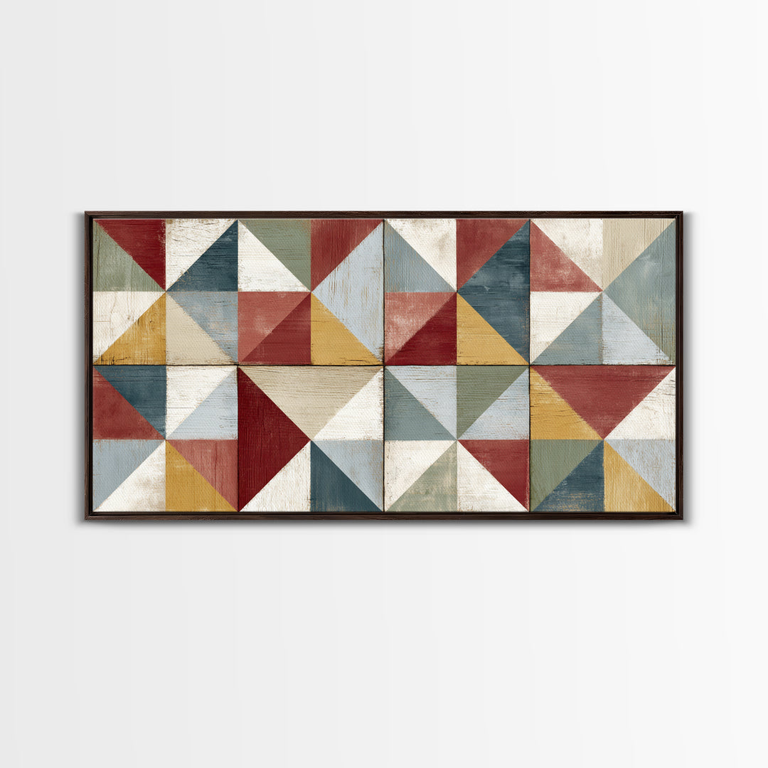 Quilt Geometric Folk Pattern Canvas Print, Country Art, Contemporary Art, Farmhouse Decor, Abstract Art, Country, COU-2x1-32