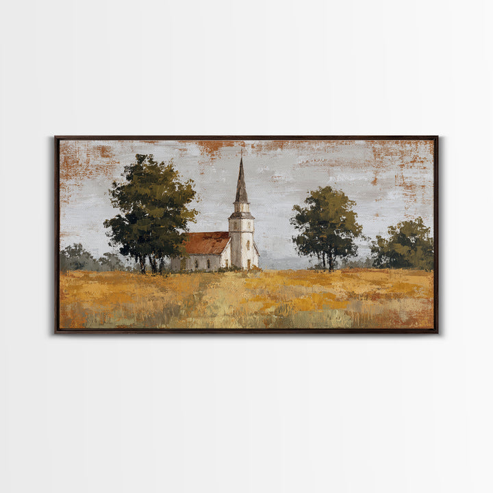 Country Church Steeple Beyond Trees Canvas Print, Country Art, Digital Prints, Farmhouse Decor, Oil Painting, Country, COU-2x1-39
