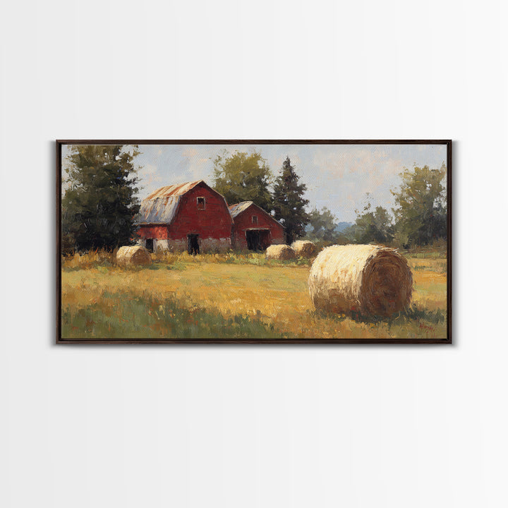 Hay Bales in Late Afternoon Sun Framed Canvas Print, Country Art, Home Decor, Farmhouse Decor, Fine Art, Country, Printable Art, COU-2x1-40