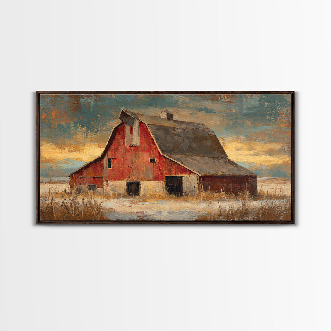 Rustic Barn Silhouette Canvas Print, Country Art, Large Wall Art, Farmhouse Decor, Oil Painting, Country, Eclectic Wall Art, COU-2x1-47