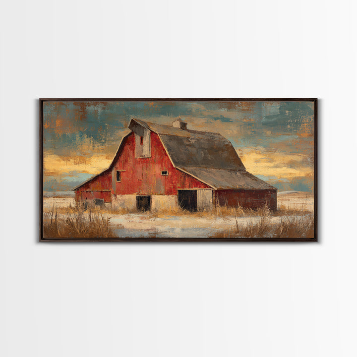 Rustic Barn Silhouette Canvas Print, Country Art, Large Wall Art, Farmhouse Decor, Oil Painting, Country, Eclectic Wall Art, COU-2x1-47