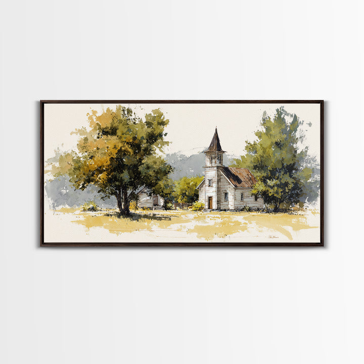 Country Church Steeple Beyond Trees Canvas Print, Country Art, Farmhouse Decor, Country, Gallery Wall Art, Landscape Wall Art, COU-2x1-63