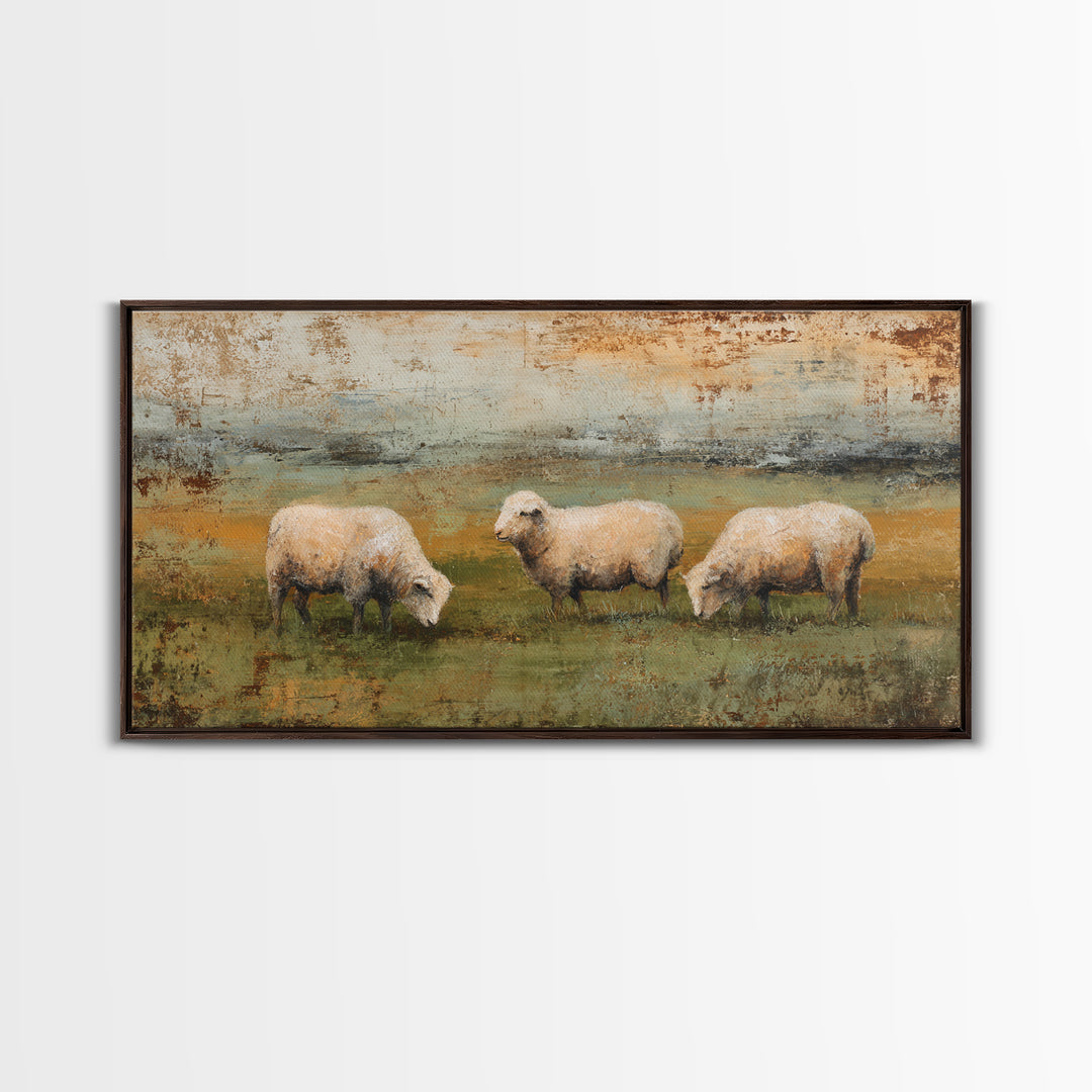 Watercolor Sheep in a Green Pasture Framed Canvas Print, Country Art, Gallery Wall Art, Farmhouse Decor, Fine Art, Country, COU-2x1-67