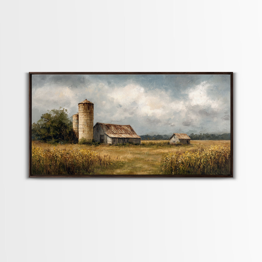 Cornfield under Dramatic Summer Clouds Framed Canvas Print, Country Art, Home Decor, Farmhouse Decor, Fine Art, Country, COU-2x1-86