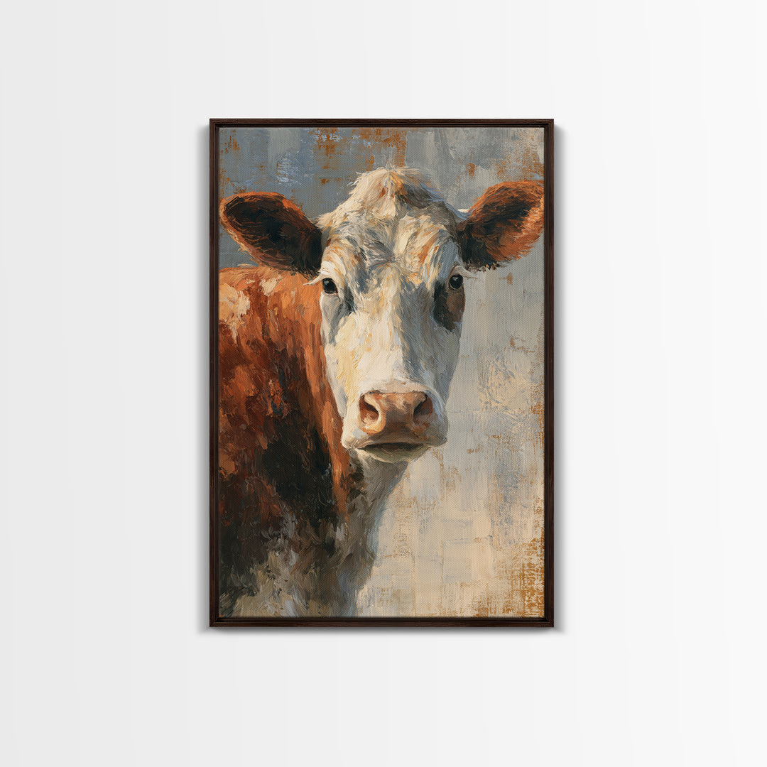 Cow Portrait with Gentle Farmhouse Personality Framed Canvas Print, Country Art, Minimalist Decor, Farmhouse Decor, Country, COU-2x3-12