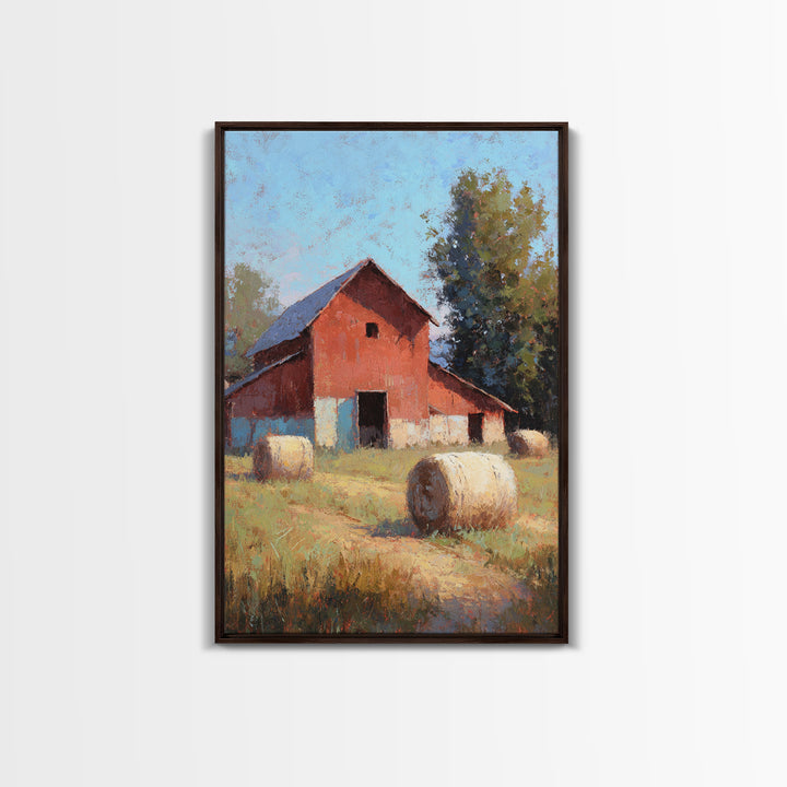 Hay Bales in Late Afternoon Sun Framed Canvas Print, Country Art, Printable Art, Farmhouse Decor, Country, French Country, COU-2x3-28