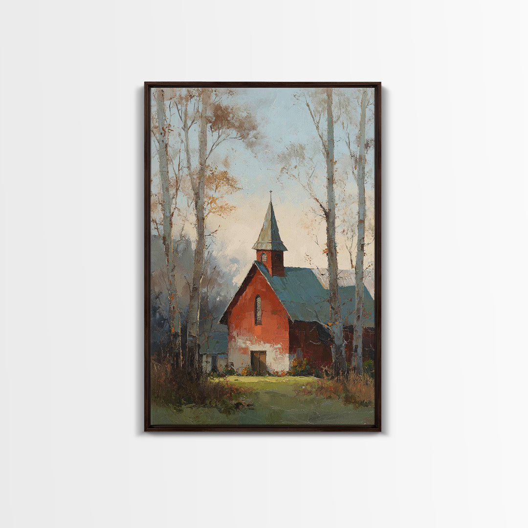Country Church Steeple Beyond Trees Framed Canvas Print, Country Art, Gallery Wall Art, Farmhouse Decor, Fine Art, Country, COU-2x3-3